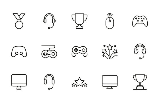 Simple set of gaming icons in trendy line style.