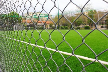 Athens, Greece, April 1 2020 - Empty 5 x 5 soccer field due to Coronavirus quarantine measures.	