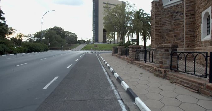 Empty streets of Windhoek early in the morning, amazing clean streets, 4k