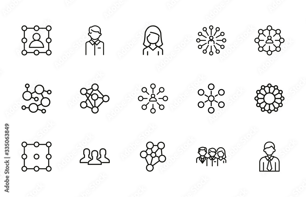 Poster networking line icons set.