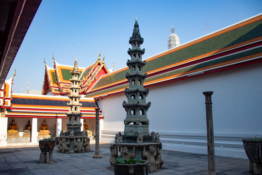 A beautiful view of Wat Pho buddhist temple in Bangkok, Thailand.