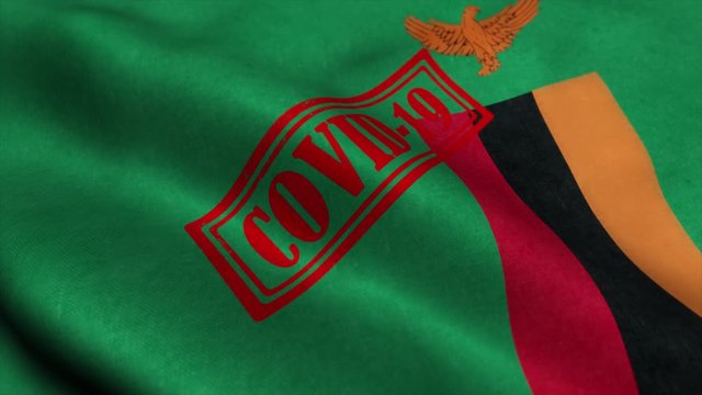 Covid-19 stamp on the flag of Zambia. Coronavirus concept