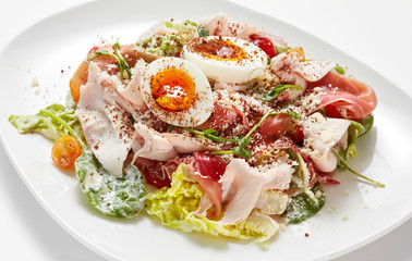 close-up view of delicious caesar salad