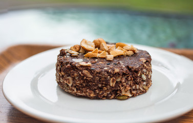 Grains brownie with peanut on dish