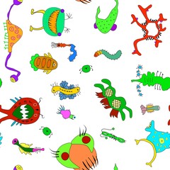 Colored cartoon monsters. Pattern. Germs. Virus