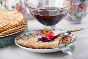 Homemade Thin French Crepes with jam