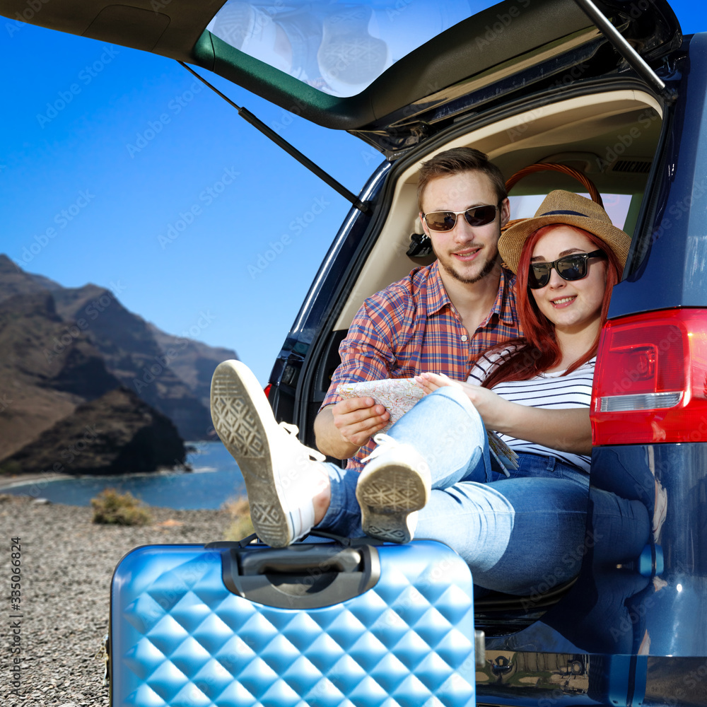 Poster Summer car and beach landscape 