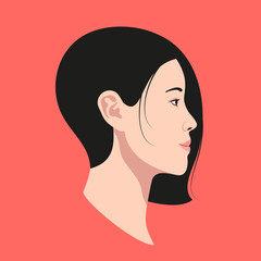 Asian woman profile portrait avatar on red background. Vector illustration. © vectorforjoy