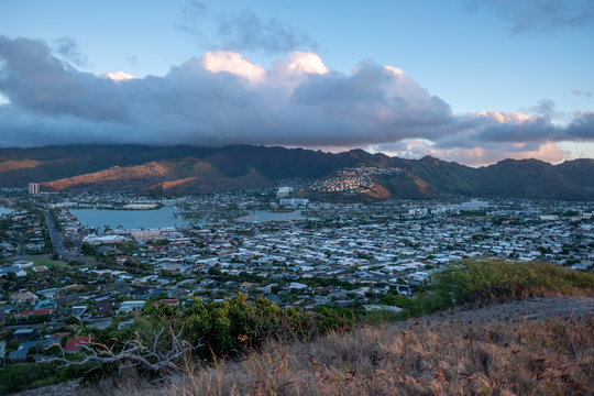 Hanama Bay sunrise - orange - golden hour - over pacific ocean