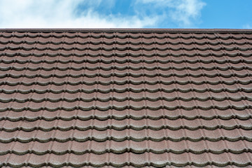 the roof of shingles. Construction of houses made of wood and environmentally friendly materials. Concept of business development in friendship with nature.