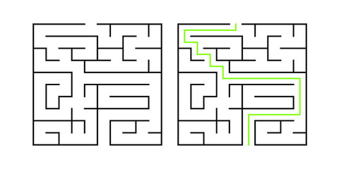 A 10-cell square maze with solution