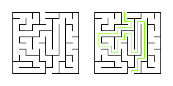 A 10-cell square maze with solution