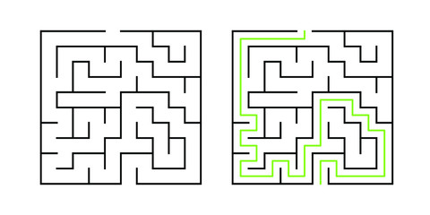 A 10-cell square maze with solution