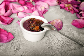 Obraz na płótnie Canvas Traditional rose jam for tea time, one of the extraordinary jams