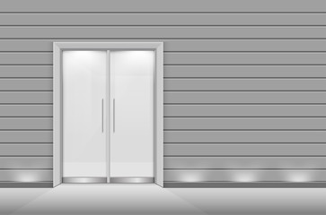 Double sliding glass doors with automatic motion sensor. vector design.