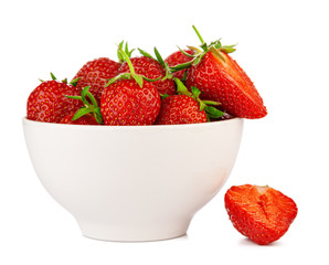 bowl with strawberries isolated on white background. Close up.