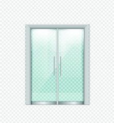 Double sliding glass doors with automatic motion sensor. vector design.