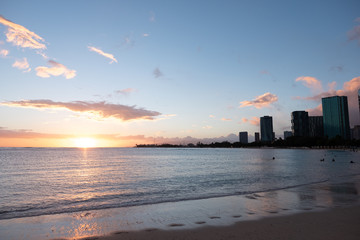 Sunset over pacific ocean, honolulu, HI, September 11, 2018