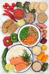 Low glycemic & low carb health food for diabetics also high in antioxidants, protein, vitamins, minerals, smart carbs & omega 3 fatty acids. Below 55 on the GI index. Top view on marble.