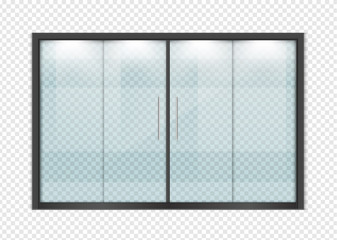 Double sliding glass doors with automatic motion sensor. vector design.