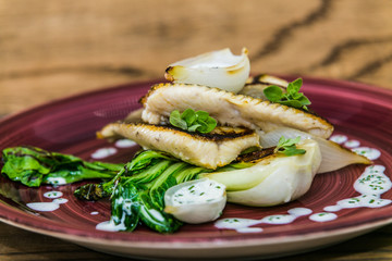 The food in the restaurant. Food styling and restaurant meal serving. Gourmet restaurant menu concept. Creative stylist restaurant