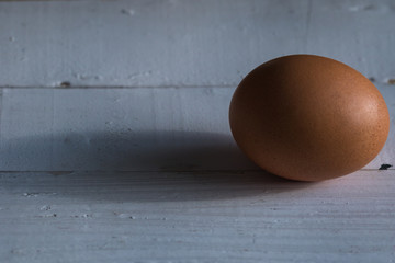 One egg ilying on the light planks.