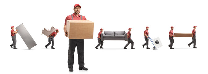 Worker from a removal company carrying home appliences and furniture