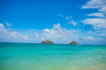 Lani Kai beach, 2 islands in distance, beautiful day, paradise, Kite Surfing, September 14, 2018