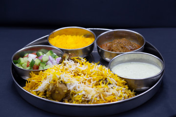 Biryani rice with mint and chicken plate