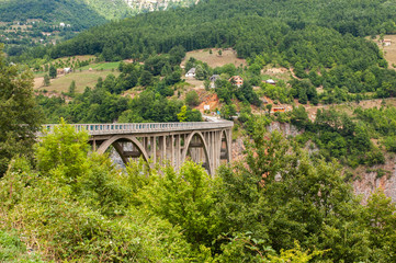 Fototapeta na wymiar View to The Dzhurdzhevich Bridge, Tara River canyon, Montenegro