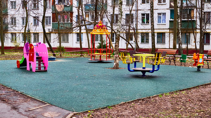 Fototapeta na wymiar sealed children's Playground during the quarantine covid-19 in Moscow