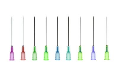 Set colorful medical needle on white background, clipping path