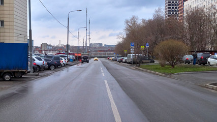Fototapeta na wymiar empty Amur lane during the covid-19 quarantine in Moscow