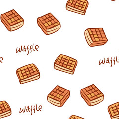 cute cartoon seamless pattern with waffle. friendship concept. childrens vector illustration. Textured background for poster, card, textile, wallpaper template.