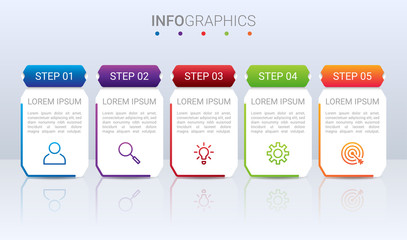 Business data visualization, infographic template with 5 steps on gray background, vector illustration