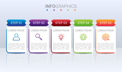 Business data visualization, infographic template with 5 steps on gray background, vector illustration