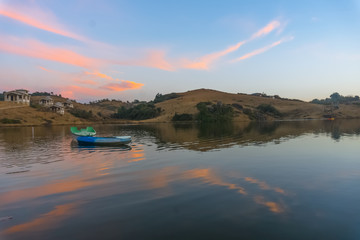 Boating in mawphanlur lake top of the mountain lake