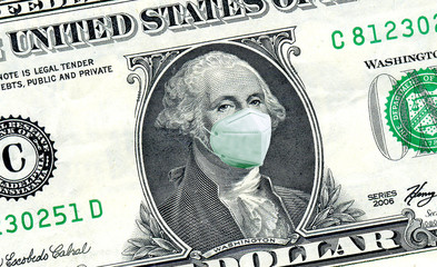 Dollar bill with mask for coronavirus