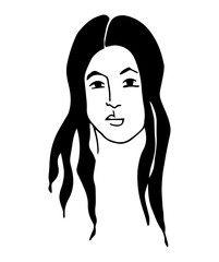 Illustration with woman portrait. Black and white minimalist graphic silhouette.  Art of women face and hairstyle.