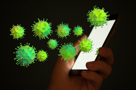 Group of virus cells. 3D illustration of virus cells.