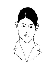 Illustration with woman portrait. Black and white minimalist graphic silhouette.  Art of women face and hairstyle.