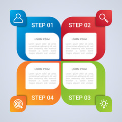 Business data visualization, infographic template with 4 steps on gray background, vector illustration
