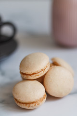 Close-up of macaroon on a light background. French dessert