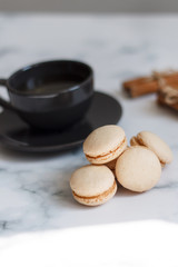 Close-up of macaroon on a light background. French dessert
