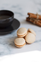 Close-up of macaroon on a light background. French dessert