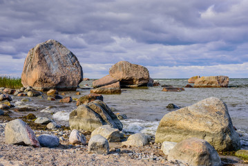 Picturesque Baltic sea coast with boulders, Kasmu village, Lahemaa national Park, Estonia