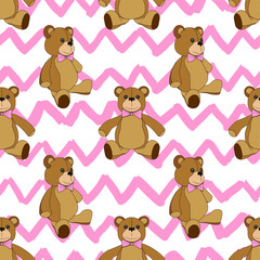 Seamless Teddy Bear Toy Pattern - Vector