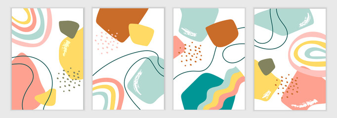 Set of abstract templates for banners, posters, flyers, covers. Vector illustration. Abstract shapes, lines and spots. Simple flat background.Colorful cartoon background.