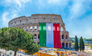 Colosseum dressed in the Italian flag