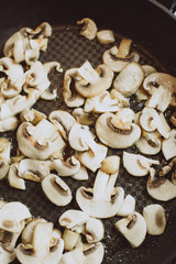 Freid mushrooms cooking on pan